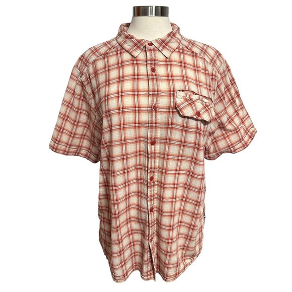 North Face Mens XL Red Plaid Check 100% Cotton Short Sleeve Button Up Shirt - Picture 1 of 12
